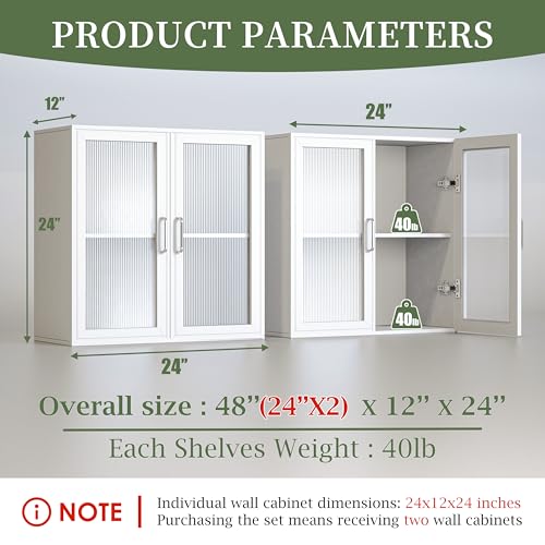 24'' Black Bathroom Wall Cabinet Set of 2 with LED Y29447