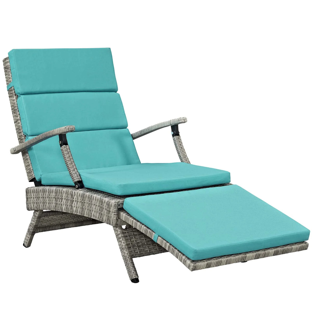 Light Gray Turquoise Wicker Rattan Outdoor Lounge Chair N3548