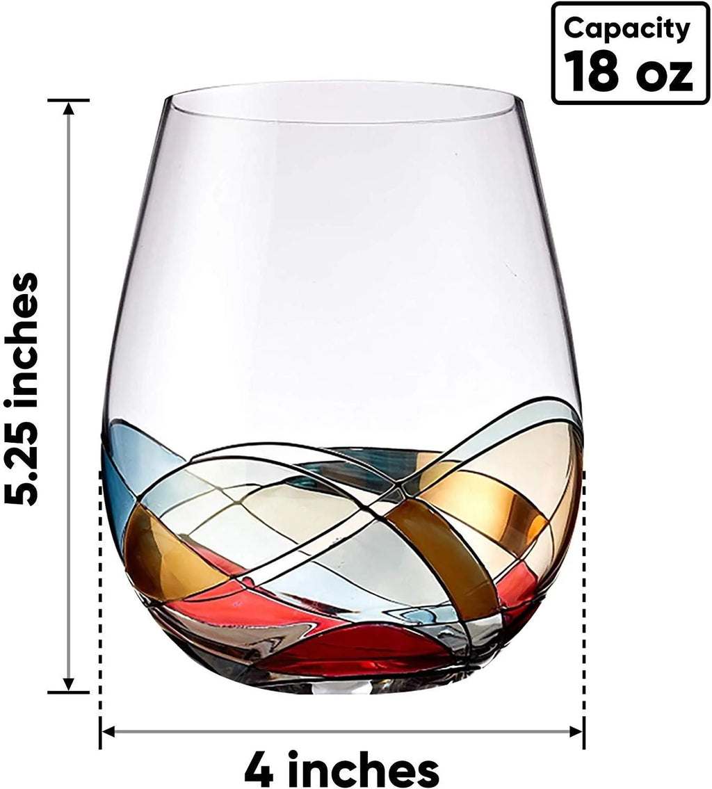 Hand Painted Stemless Wine Glasses Set Of Two 18 Ounces Blue U214