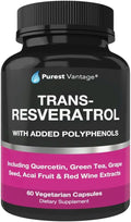1400mg Resveratrol Supplement with Quercetin, Grape Seed, Green Tea, Acai and Red Wine Extract, 60 Veggie Capsules E38304
