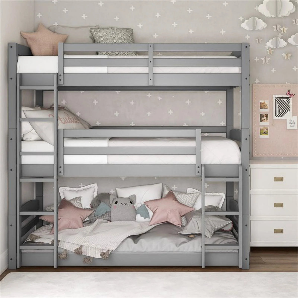 Gray Triple Floor Wood Bunk Bed F988420