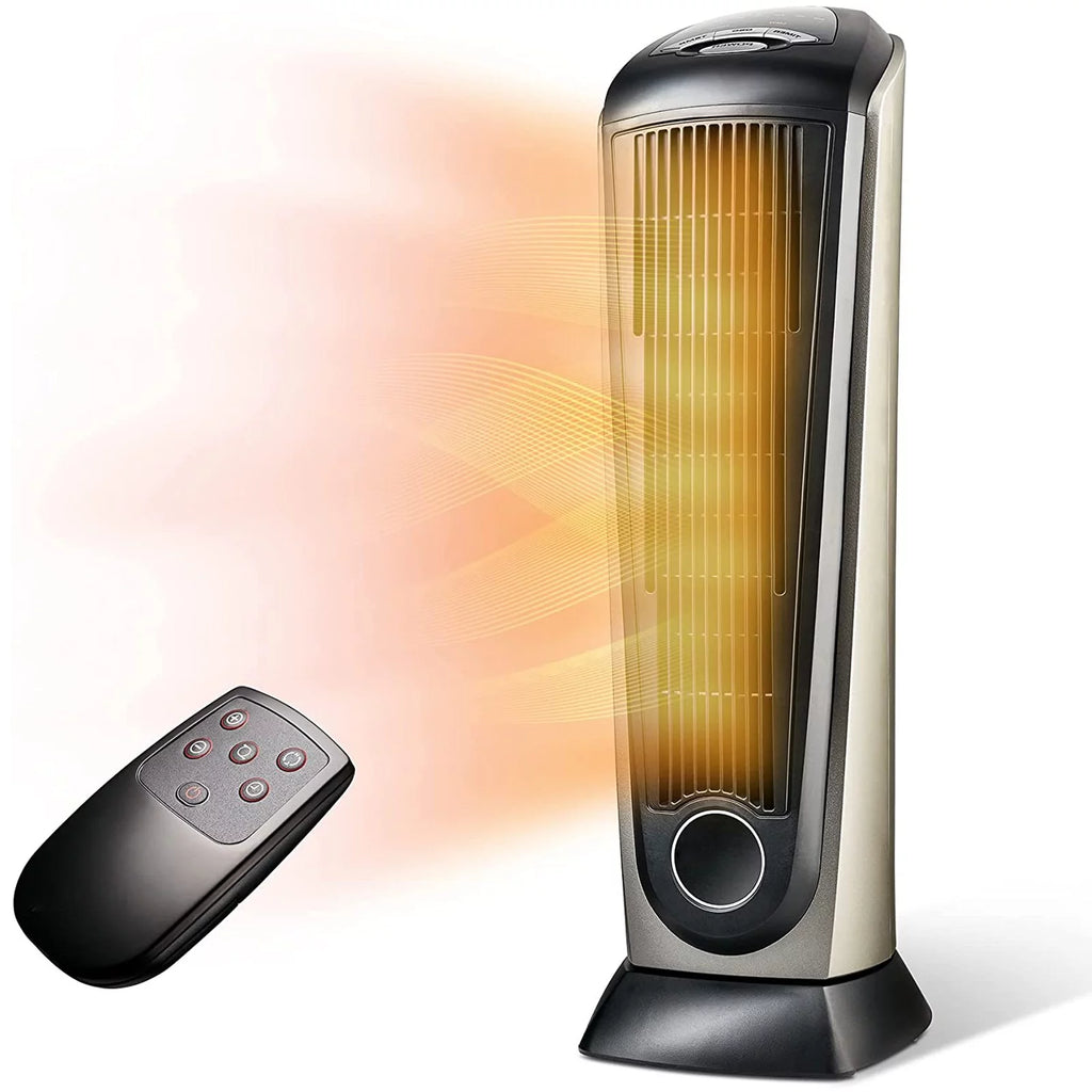 Oscillating Tower Space Heater with Adjustable Thermostat Timer & Remote Control, 22.5 Inches 1500W Grey/Black N26459