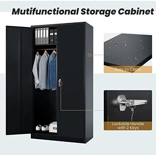 72" Metal Wardrobe Closet with Lock and Adjustable Shelves Z2950