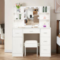 White Makeup Vanity Set with Mirror and Lights K626883