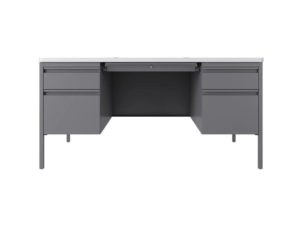 60" x 30" White Laminate Steel Double Pedestal Desk U81060