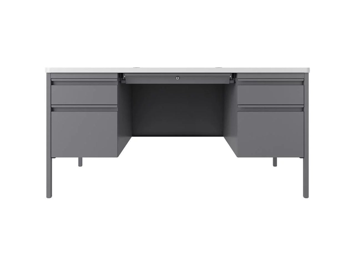 60" x 30" White Laminate Steel Double Pedestal Desk U81060