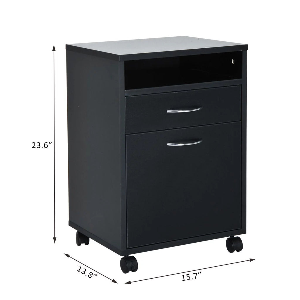 24" Rolling End Table Cart Nightstand Organizer, Black C958