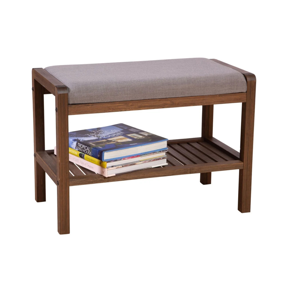 Solid Bamboo Padded Bench Dark Brown X824153
