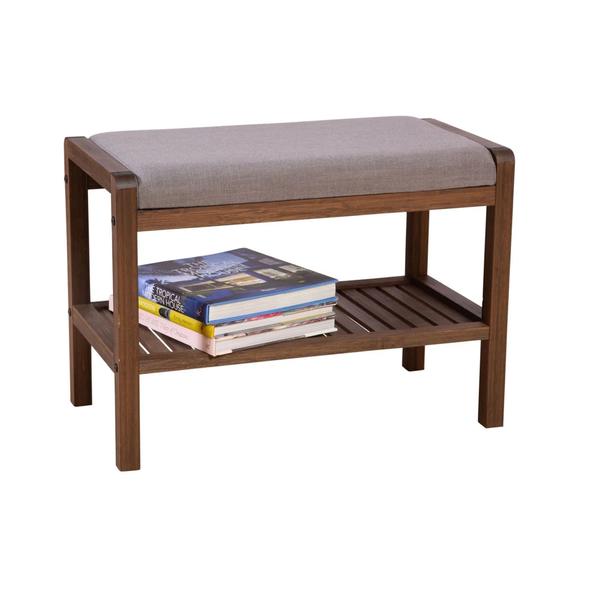 Solid Bamboo Padded Bench Dark Brown X824153