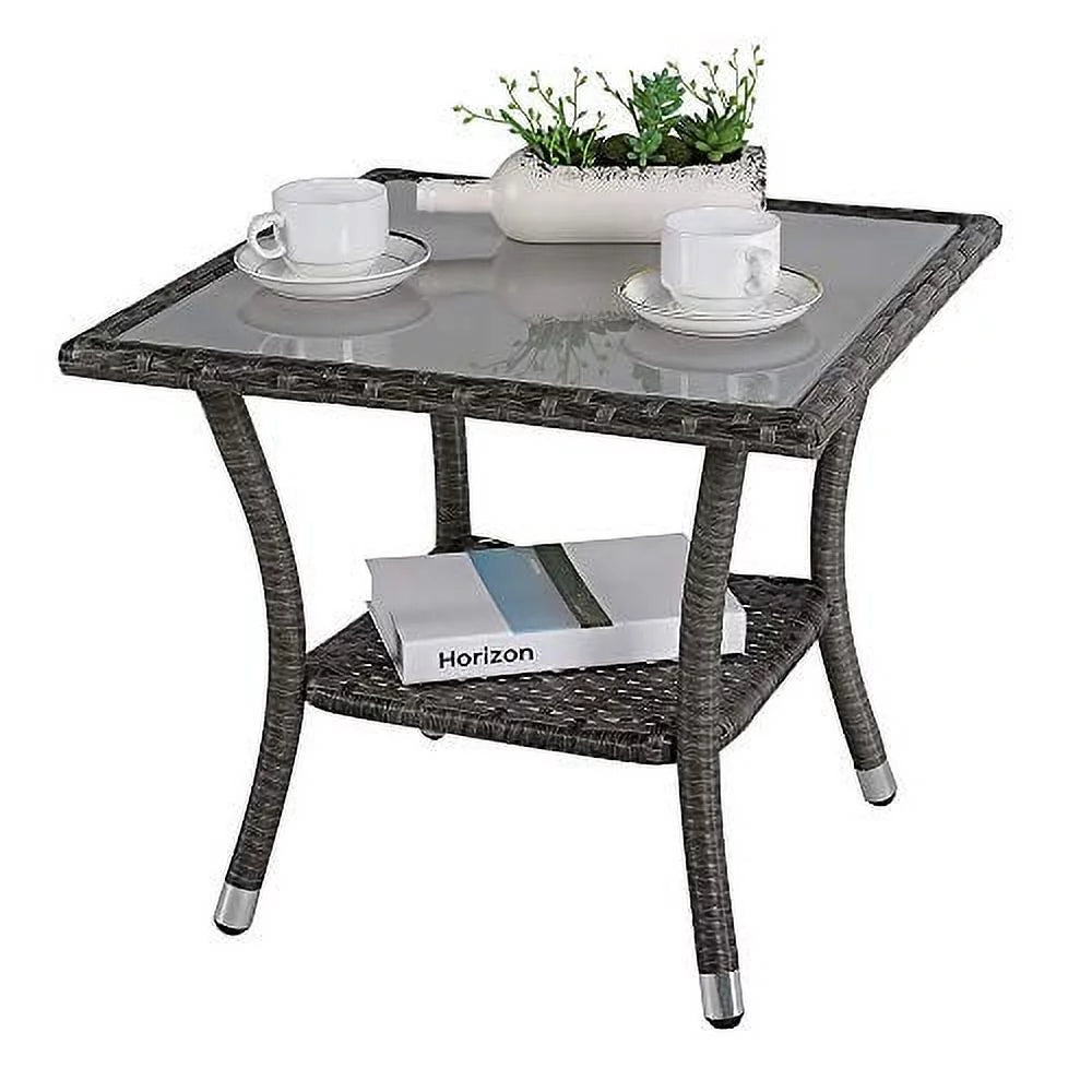 20" Square Wicker Outdoor Side Table with Storage J649210