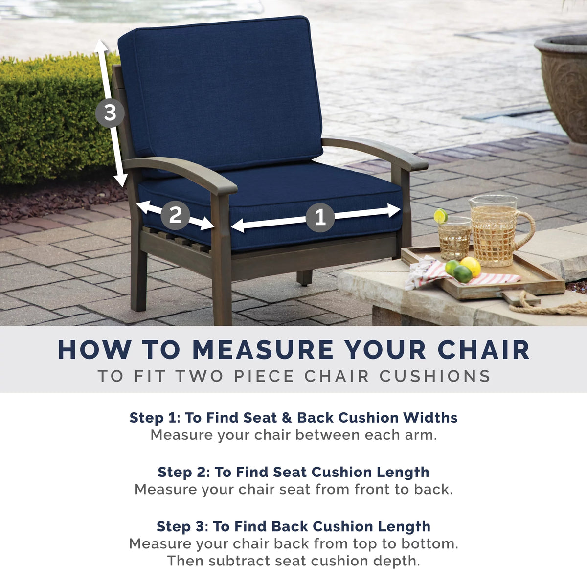 Plush Tufted Blowfill Dining Chair Cushion, 21 x 40, Water Repellent, Fade Resistant, French Blue Texture A52194