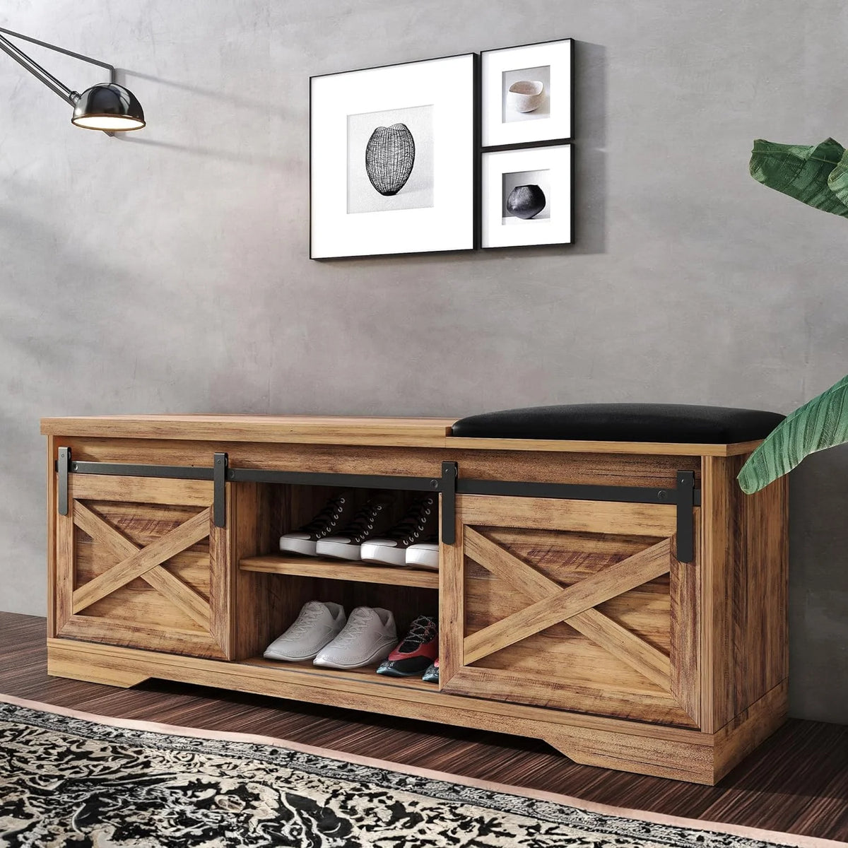 Farmhouse Storage Bench with Cushion 47 inch X13653