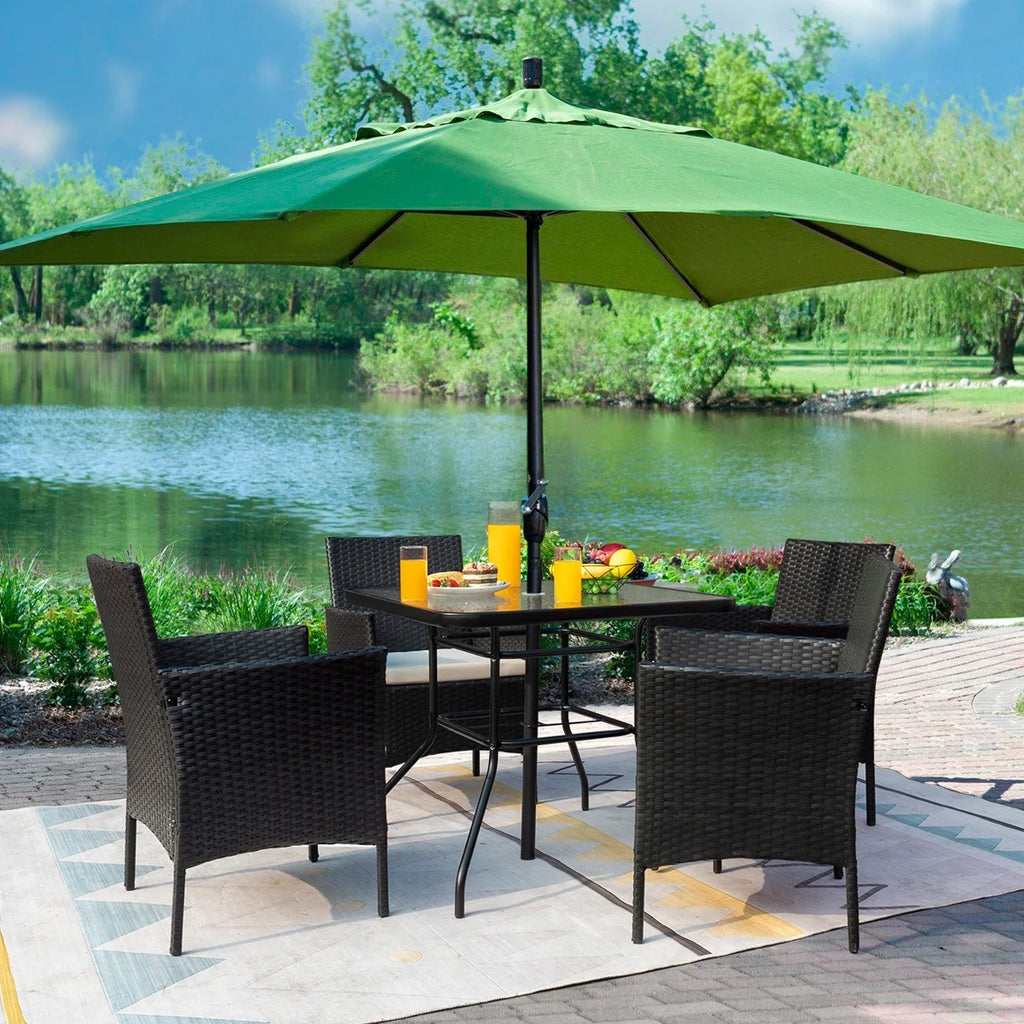 5 Piece Wicker Patio Conversation Set with Tempered Glass Table V106930