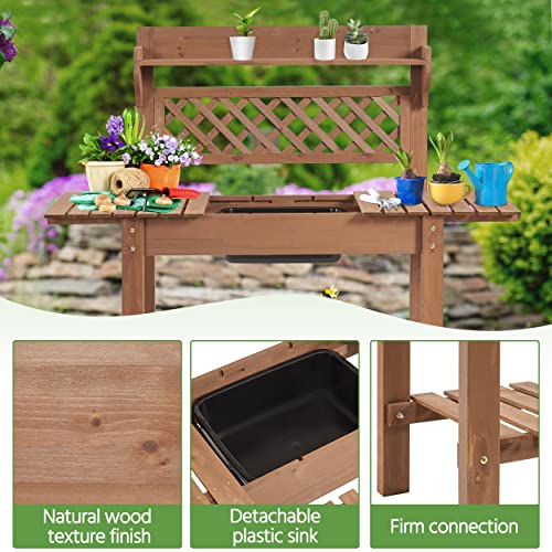 Brown Wooden Potting Bench Table V47830