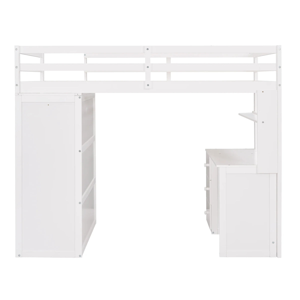 White Twin Size Wooden Loft Bed with Drawers, Desk, Wardrobe, Ladder & Safety Rails Z5715