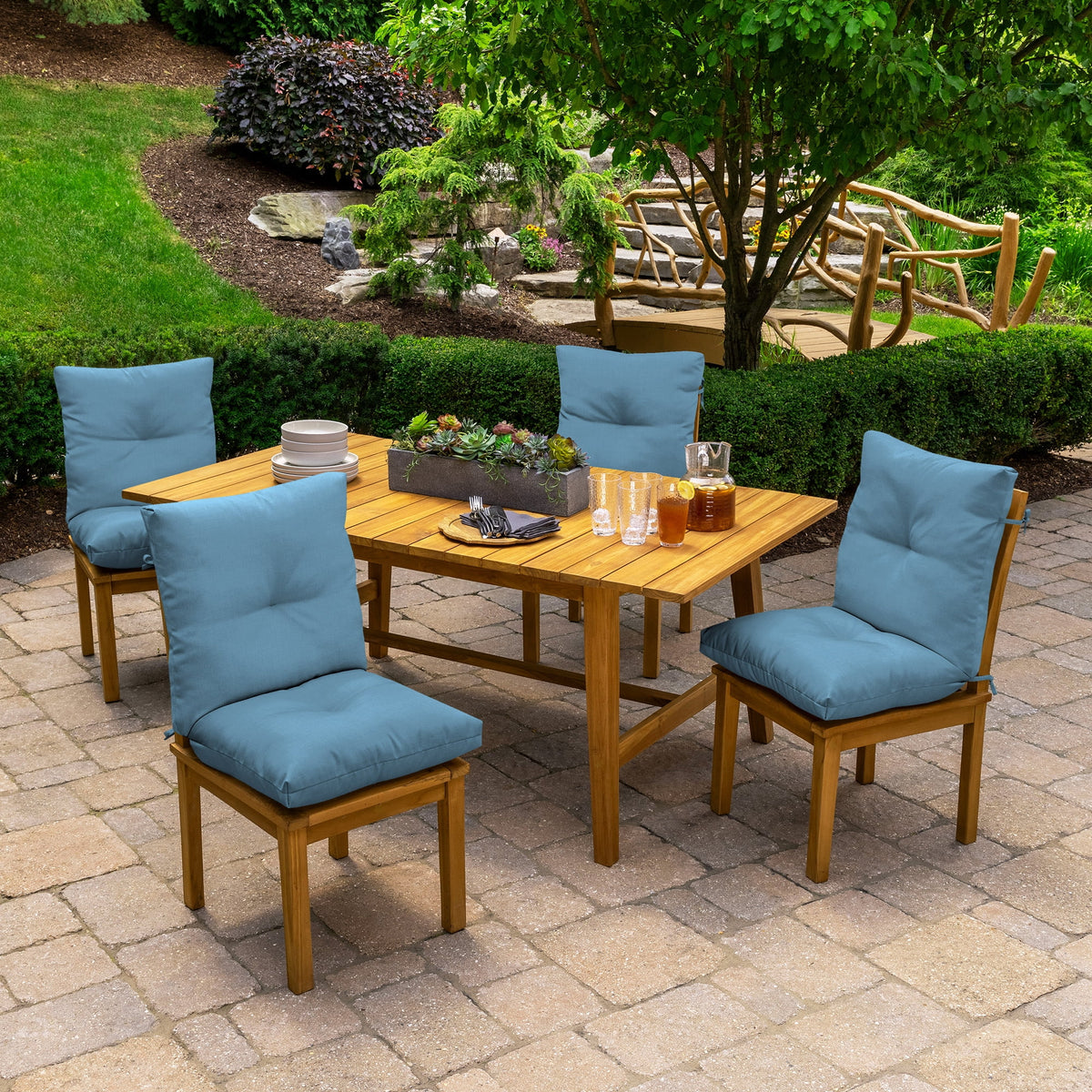 Plush Tufted Blowfill Dining Chair Cushion, 21 x 40, Water Repellent, Fade Resistant, French Blue Texture A52194