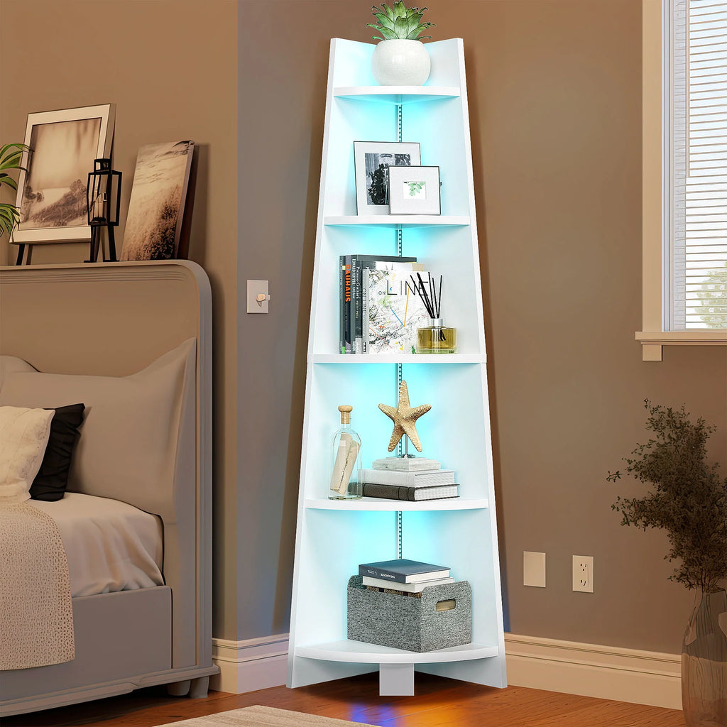 White 5 Tier Corner Shelf with Led Light X55839