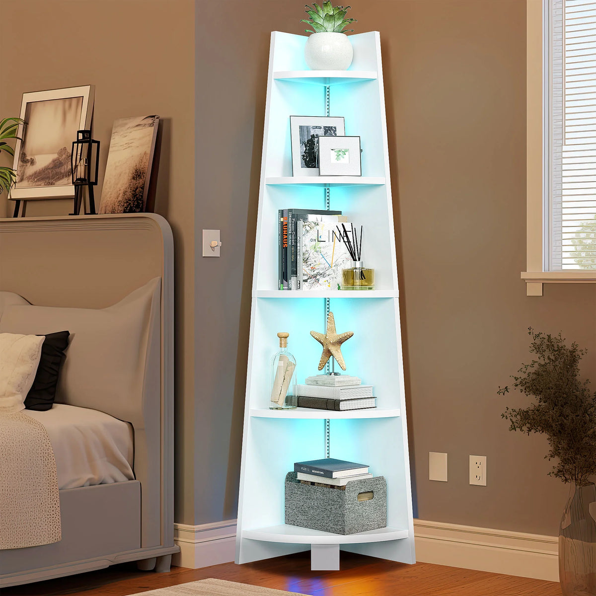 White 5 Tier Corner Shelf with Led Light X55839