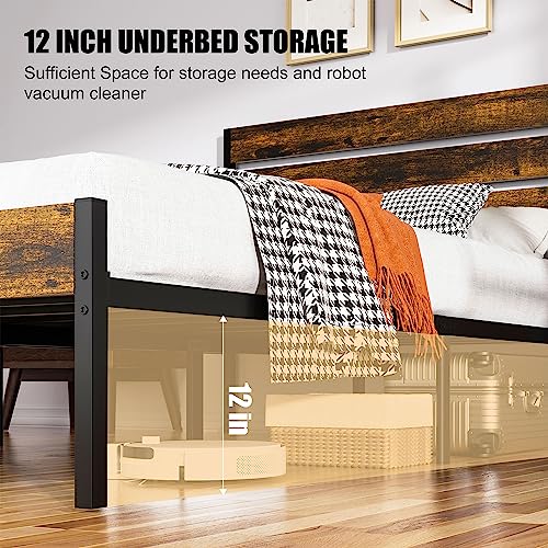 Black Full Size Metal Bed Frame with Headboard and Footboard Q616