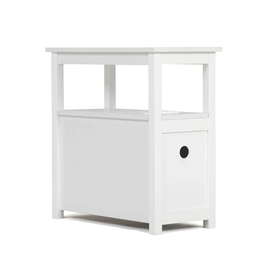 White Narrow End Table with Charging Station P7549