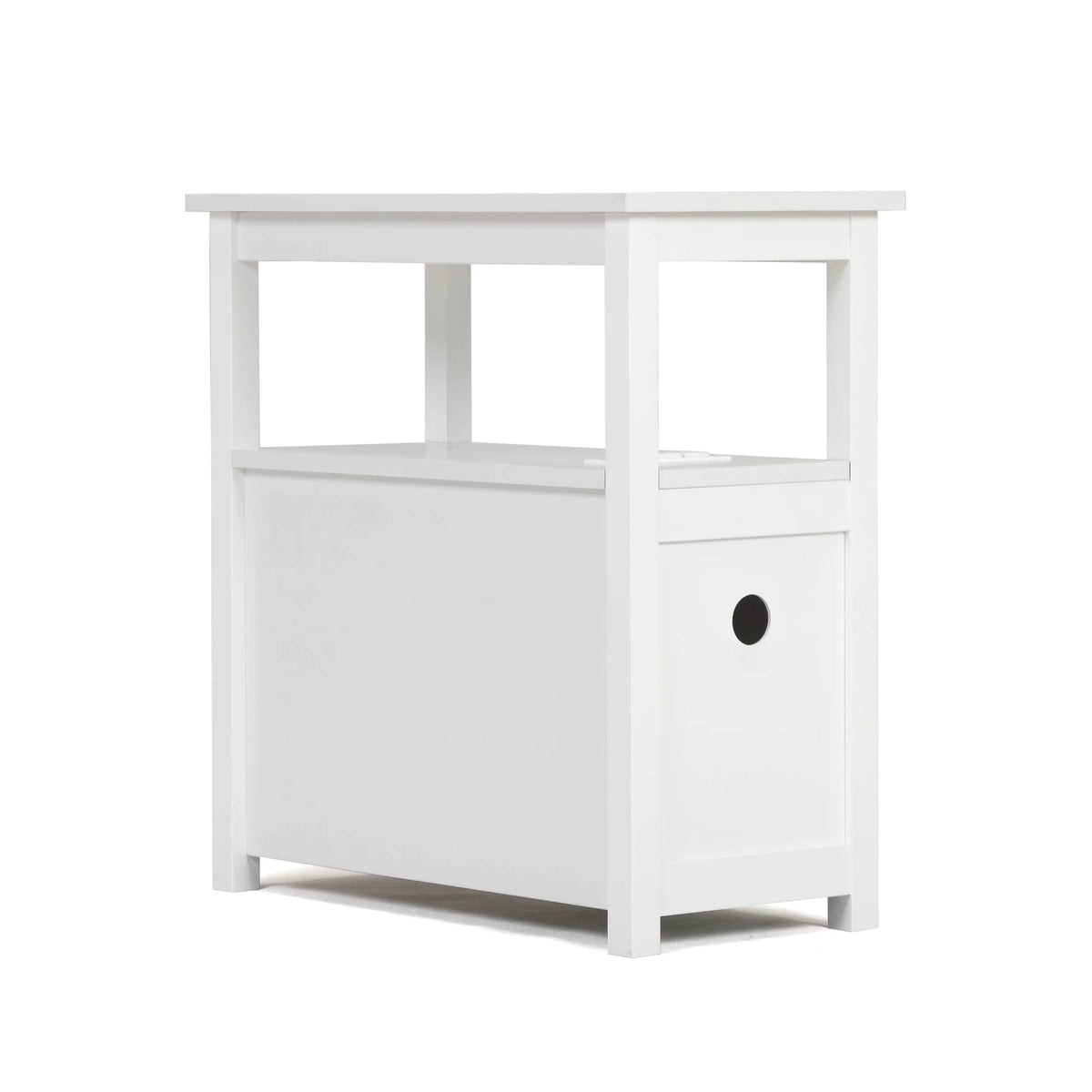 White Narrow End Table with Charging Station P7549
