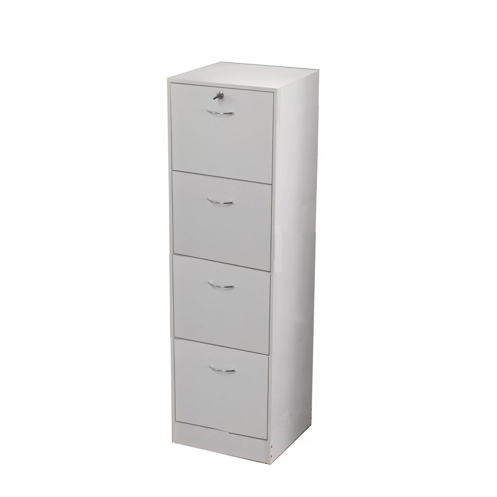 White 4 Drawer Wood Lockable Filing Cabinet D69224