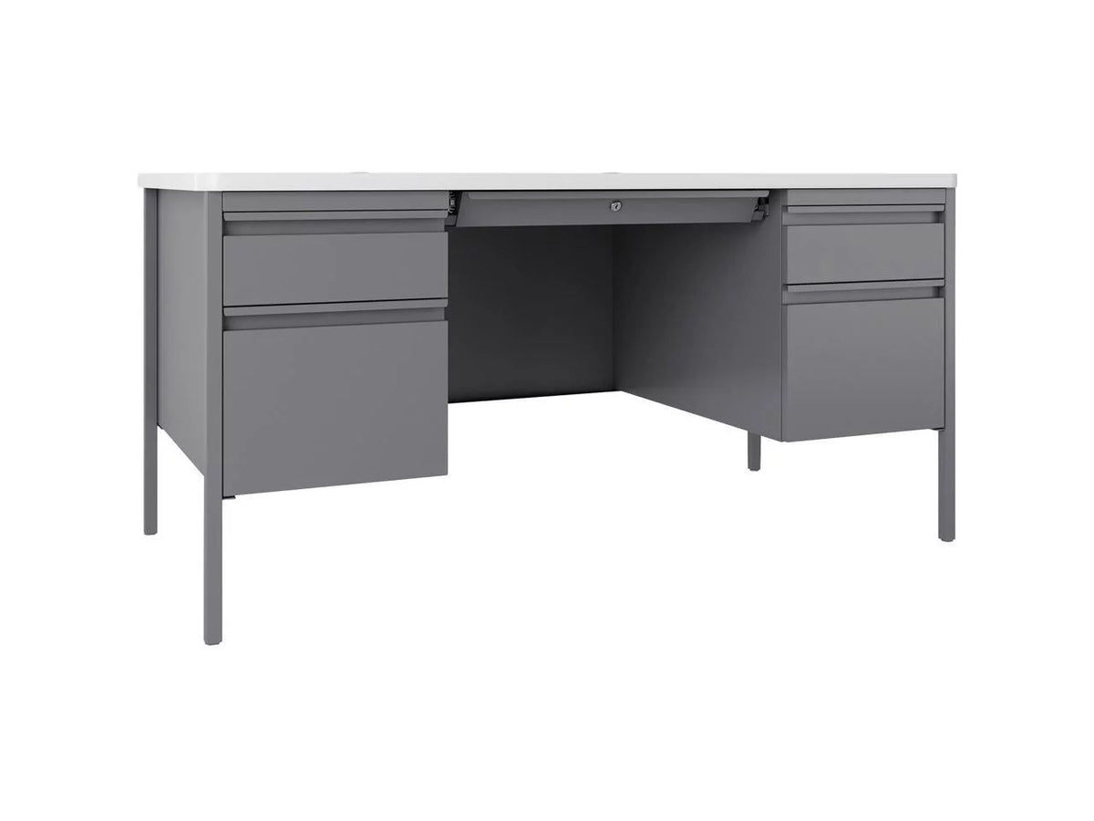 60" x 30" White Laminate Steel Double Pedestal Desk U81060