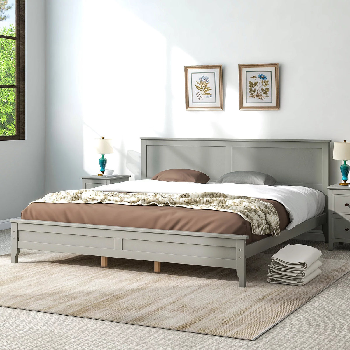 Solid Wood King Platform Bed S999
