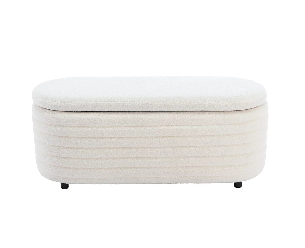 White Upholstered Faux Fur Storage Ottoman Bench G348532