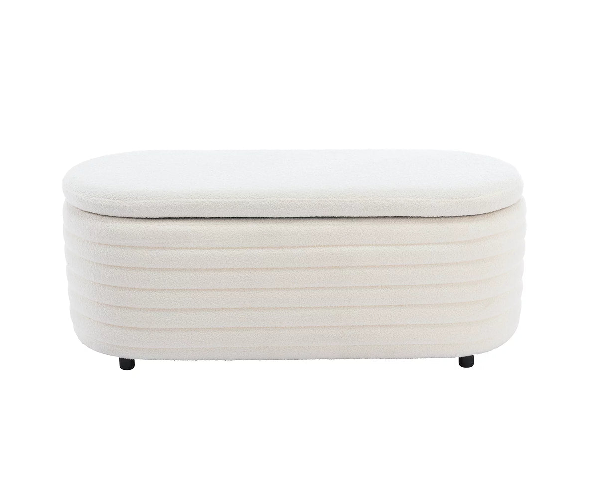 White Upholstered Faux Fur Storage Ottoman Bench G348532