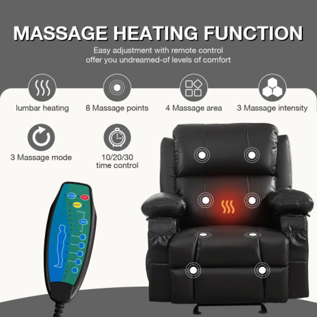 Oversized Leather Power Rocker Recliner with Heat and Massage J360