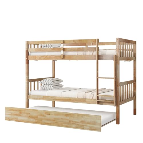 Twin Over Twin White Solid Wood Bunk Bed with Trundle and Storage Stairs R446184