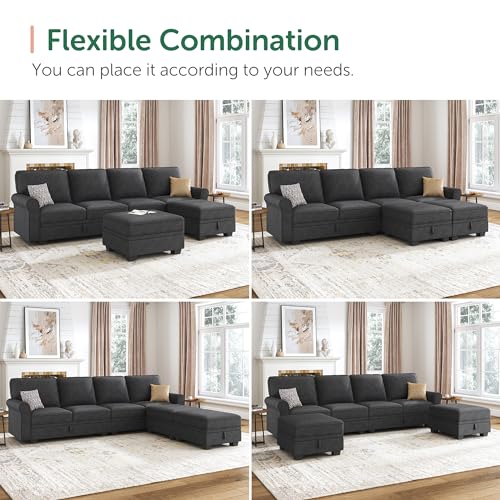 Light Grey U Shaped Sectional Sofa with Storage Seat W66378