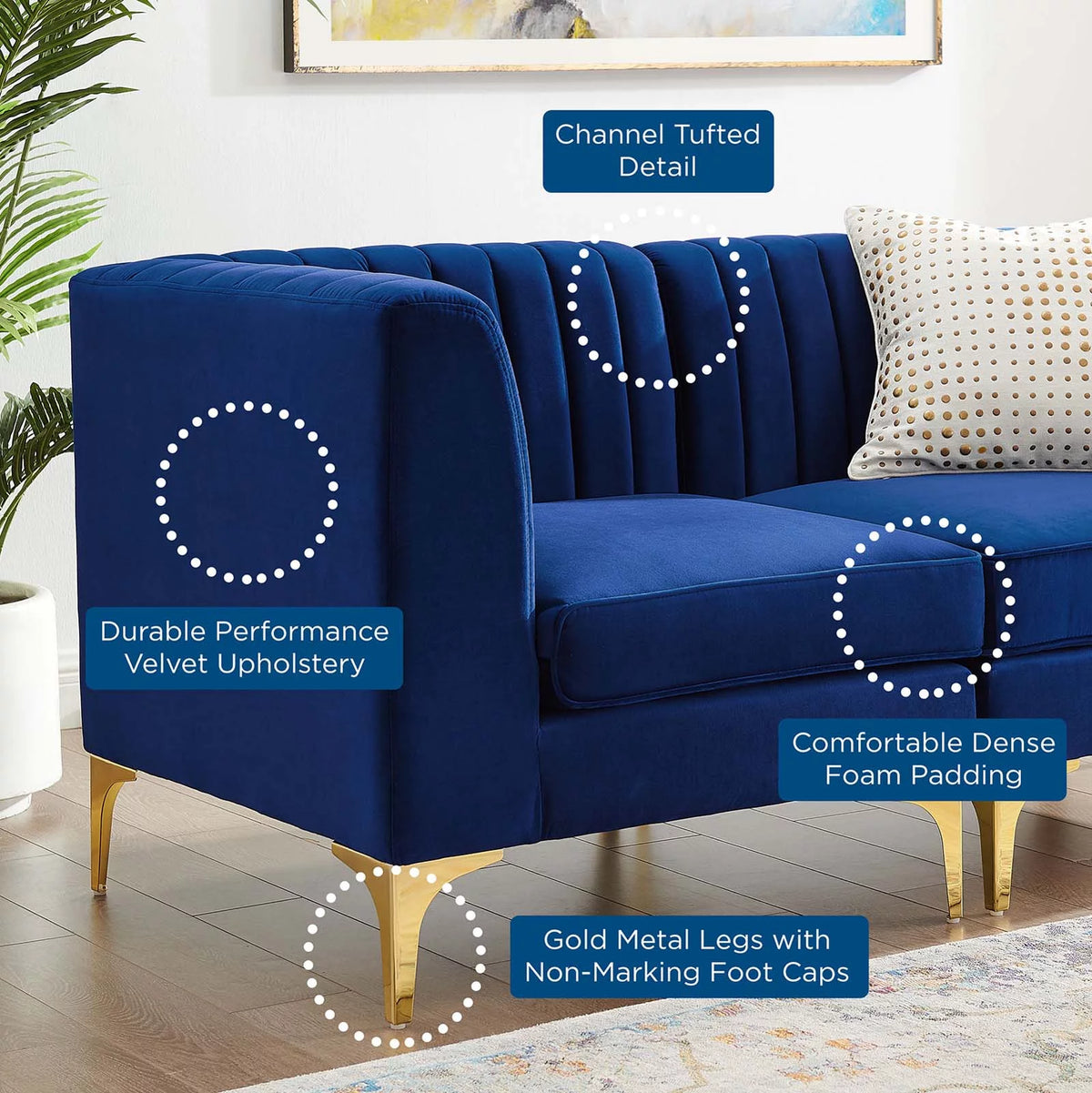 Navy Channel Tufted Performance Velvet Loveseat K59210