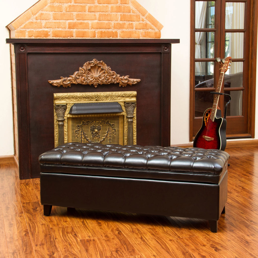 Espresso Bonded Leather Storage Ottoman X86294