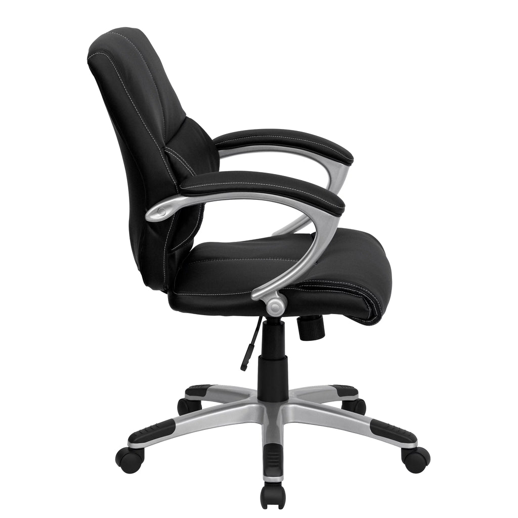 Black LeatherSoft Mid-Back Swivel Office Chair with Arms Q321199
