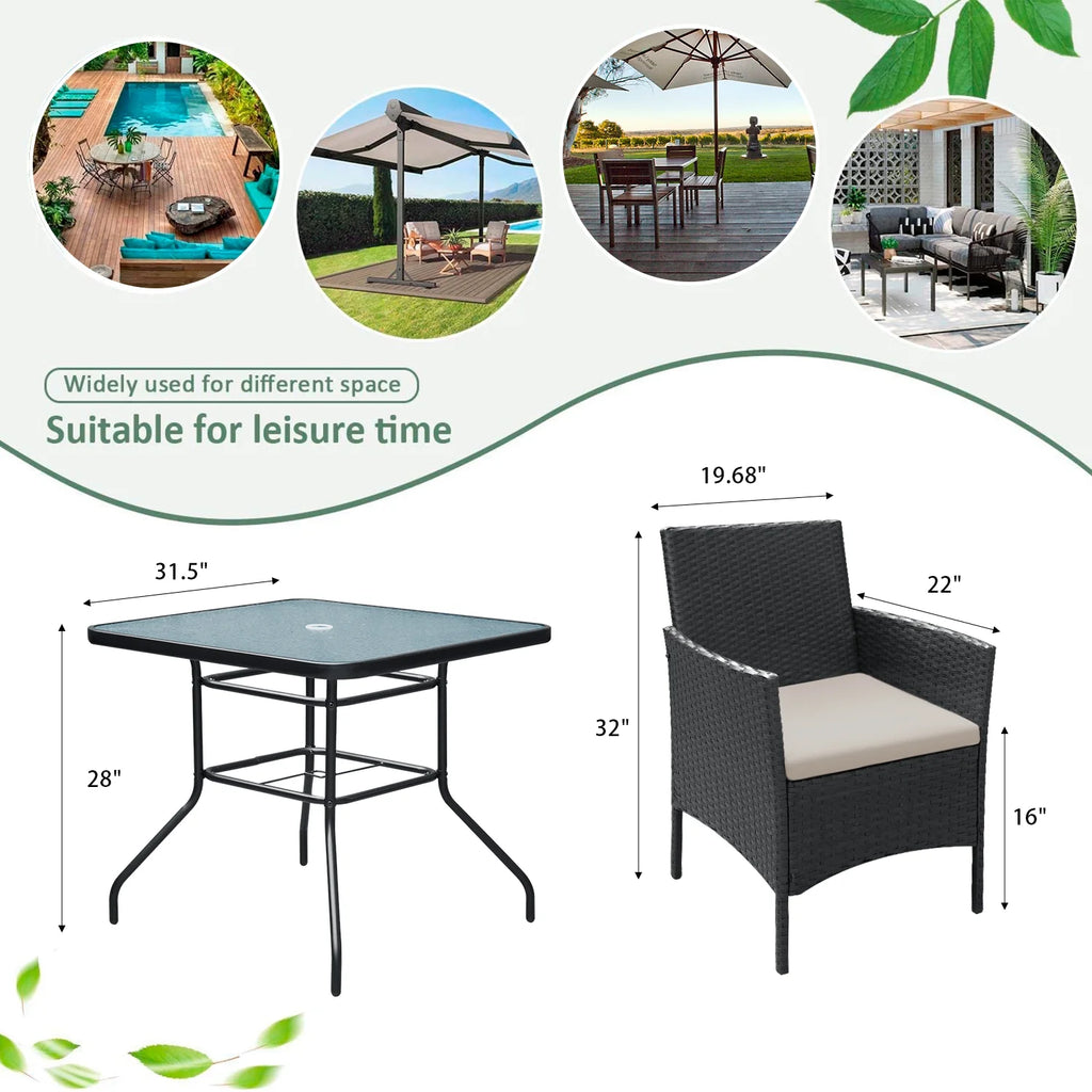 5 Piece Wicker Patio Conversation Set with Tempered Glass Table V106930