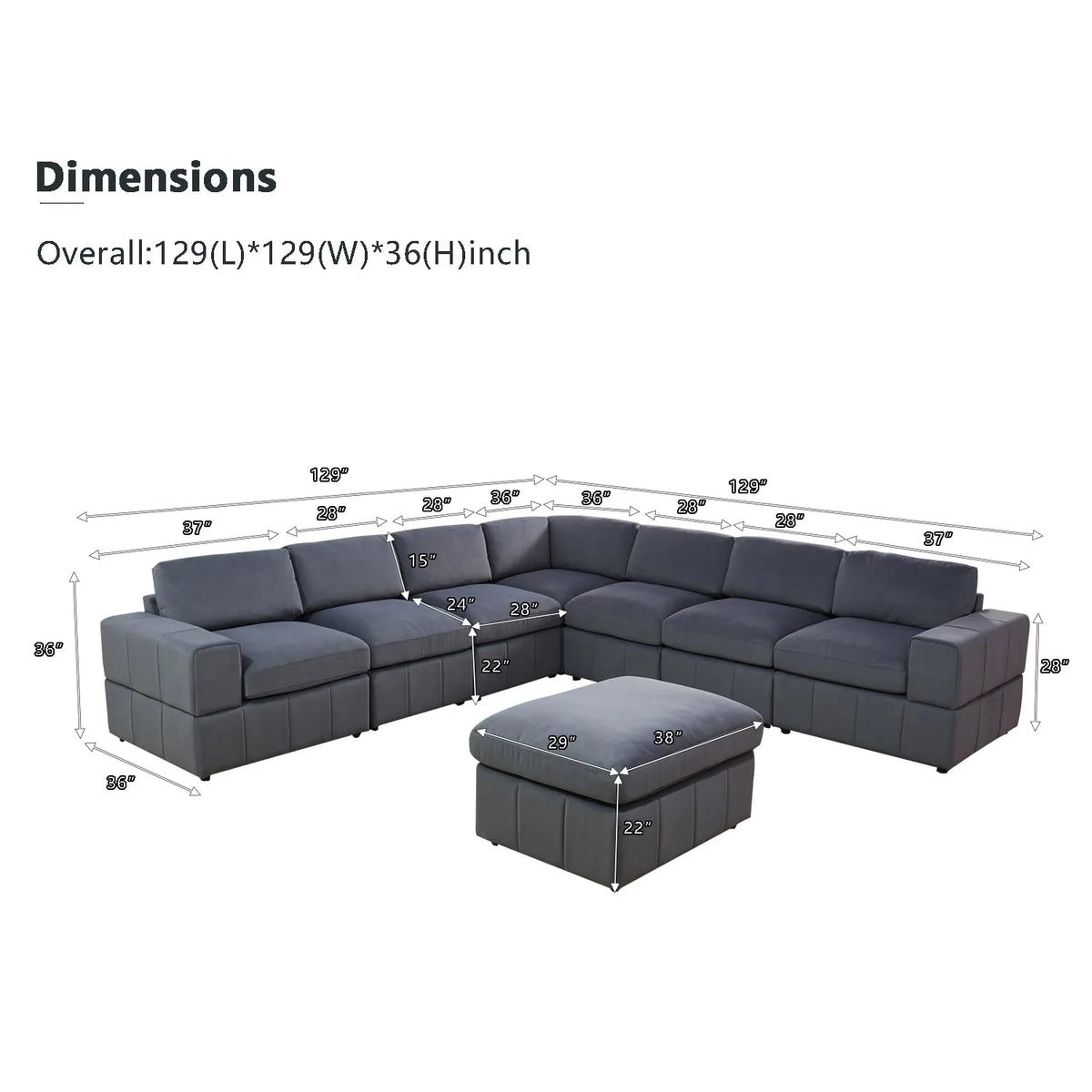 Dark Grey Microfiber 4-seat L-Shaped Sectional Sofa W2280