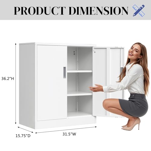 Black Steel Storage Cabinet with 2 Lockable Doors and 2 Adjustable Shelves B6472