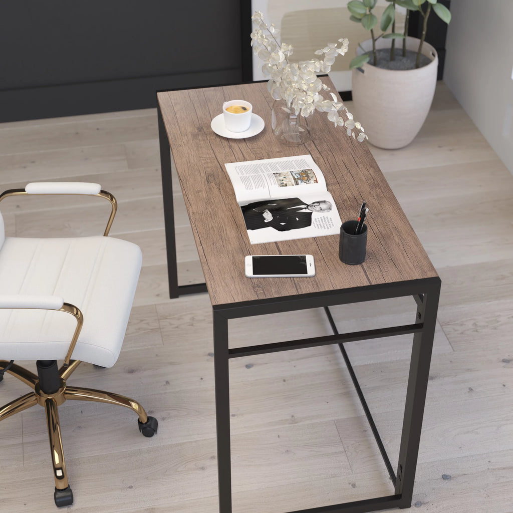 Folding Computer Desk with Wood Grain Finish and Metal Frame W899