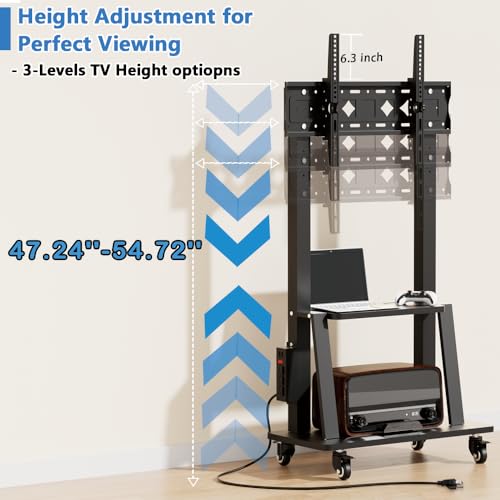 Black Rolling TV Stand with Power Outlet, Height Adjustable for 32-75 inch TV S6619
