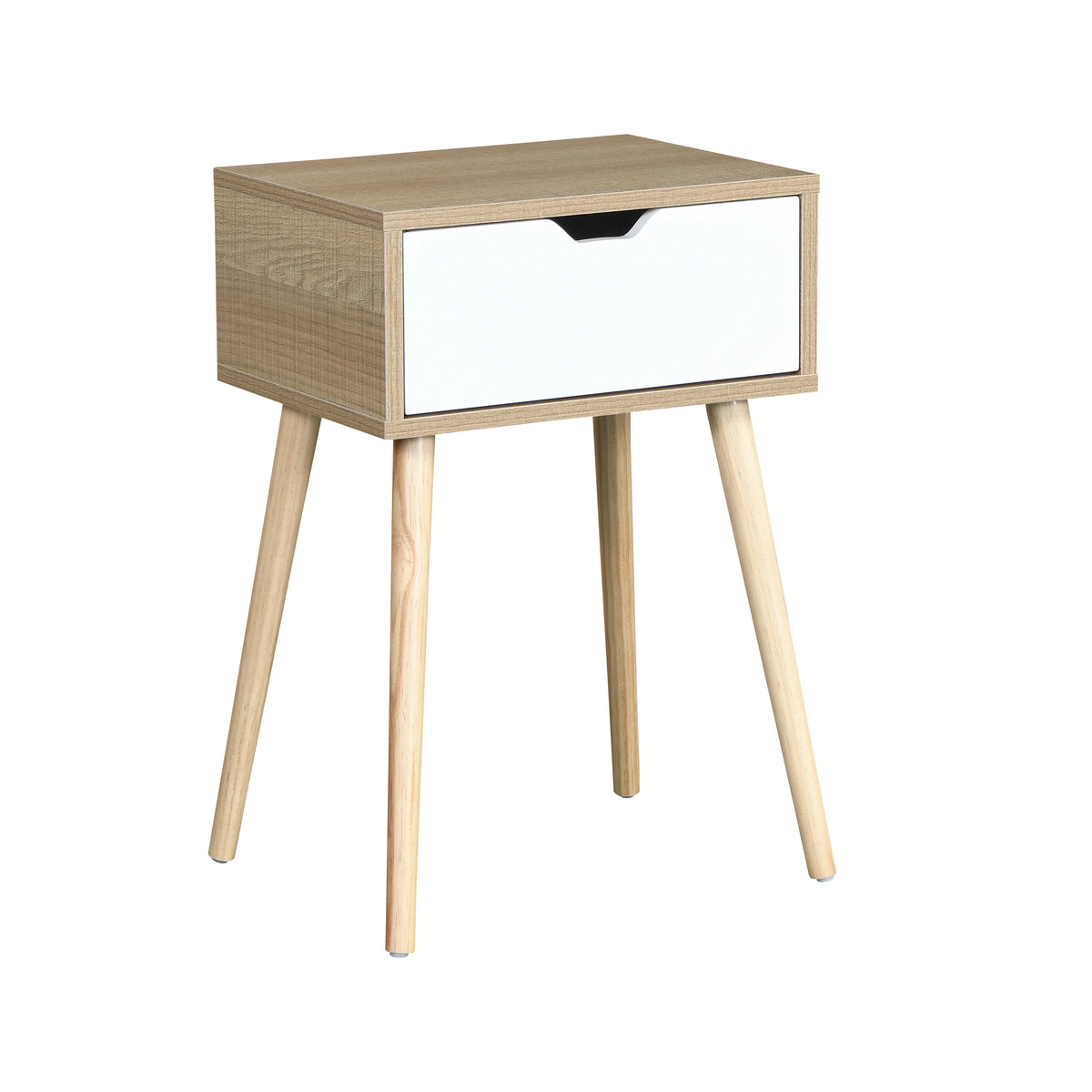 White 1 Drawer Side Table with Rubber Wood Legs X80069