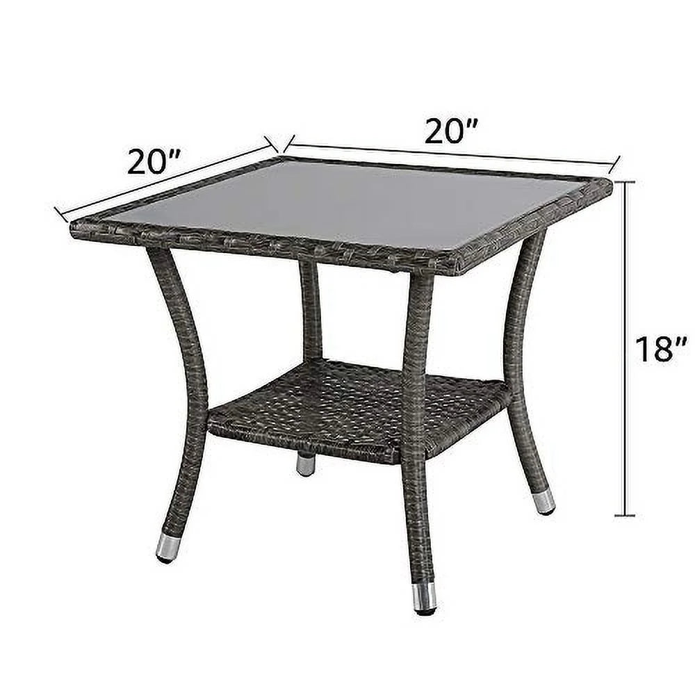 20" Square Wicker Outdoor Side Table with Storage J649210