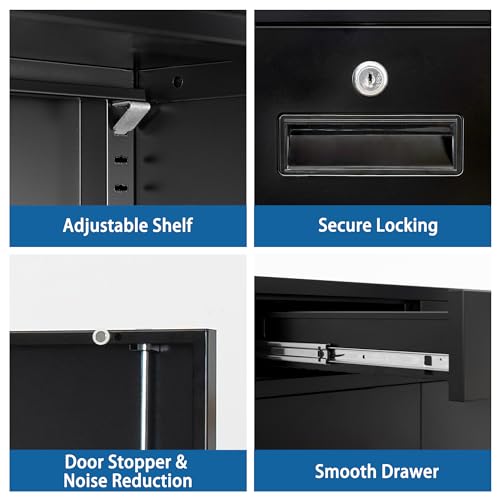 Black Steel Storage Cabinet with 2 Lockable Doors and 2 Adjustable Shelves B6472
