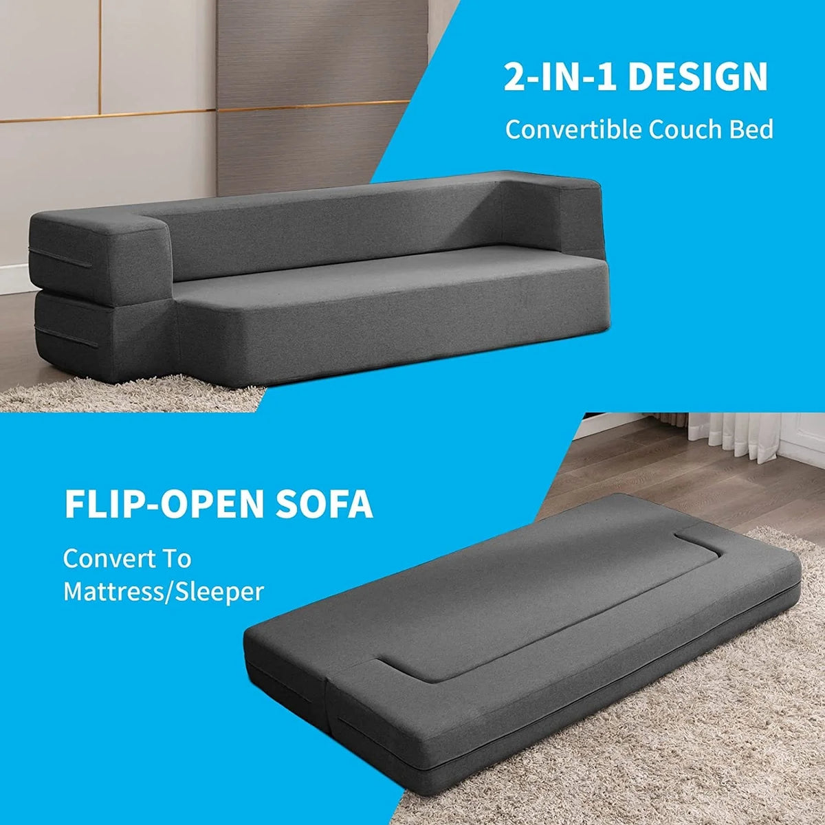 Convertible Futon Sofa Bed Dark Grey A801