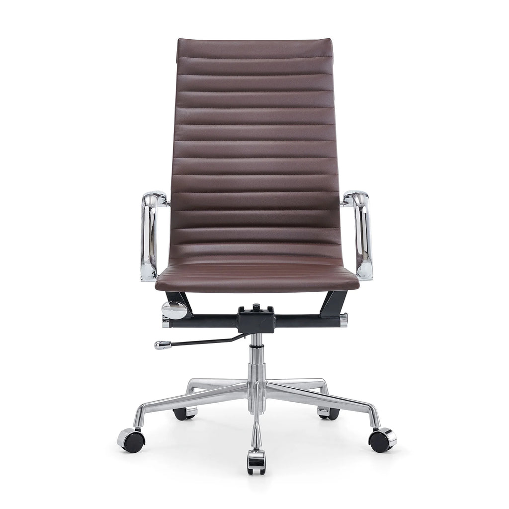 High Back Executive Office Chair with Armrest Adjustable Swivel Vegan Leather Brown I985903
