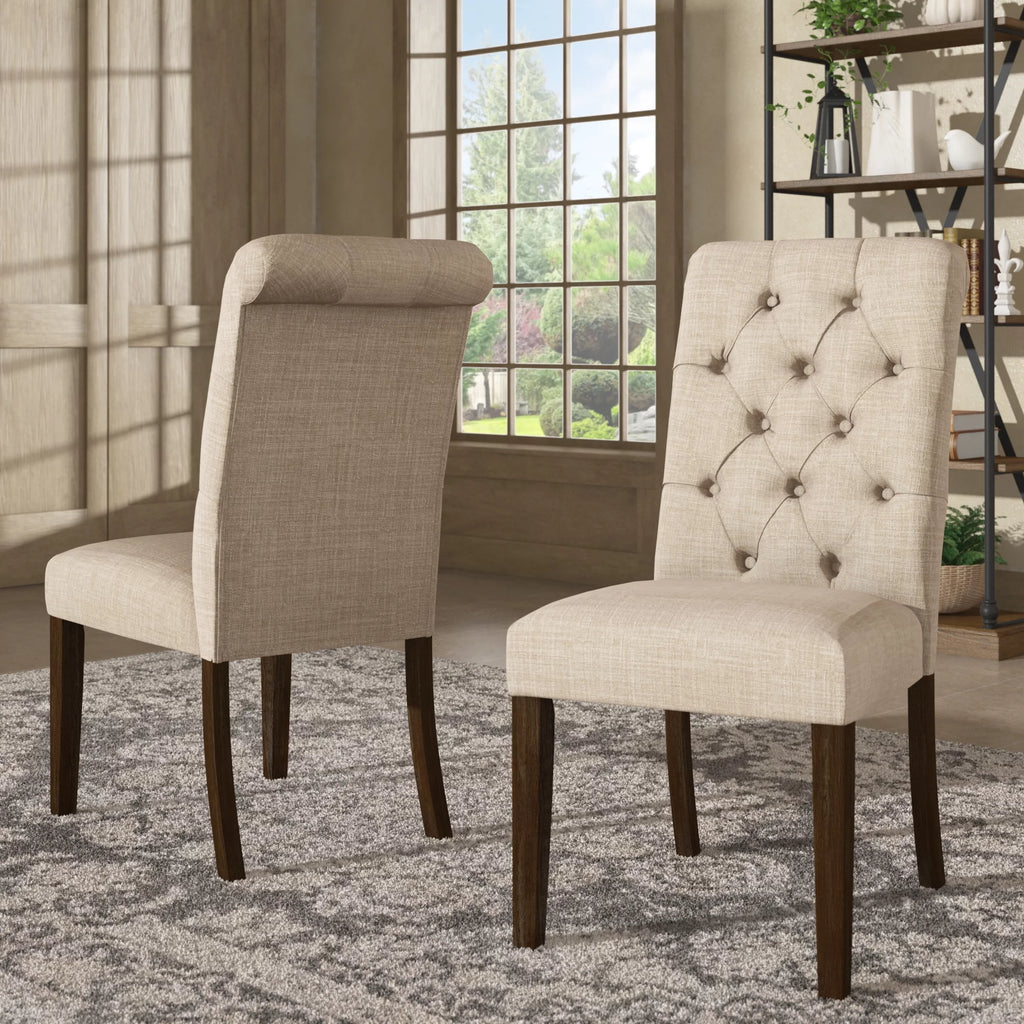 Beige Linen Button Tufted Dining Chair Set of 2 N345357