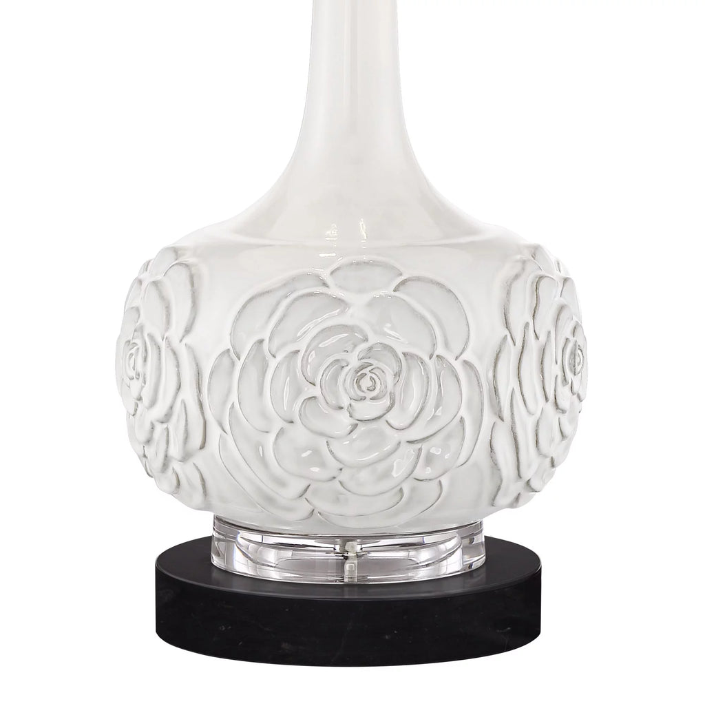 Table Lamp with White Floral Ceramic Drum Shade Y510