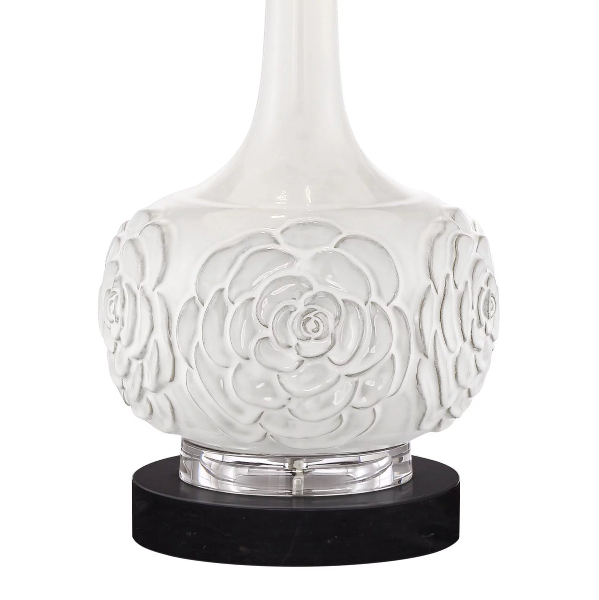 Table Lamp with White Floral Ceramic Drum Shade Y510