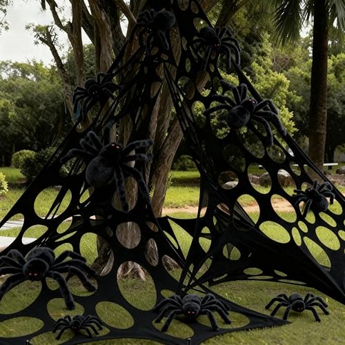 8 Pcs Giant Spider with Stretchy Netting Spiderweb Set N333